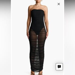 Naked wardrobe NWOT SHIRRED STRAPLESS MESH MAXI DRESS IN BLACK